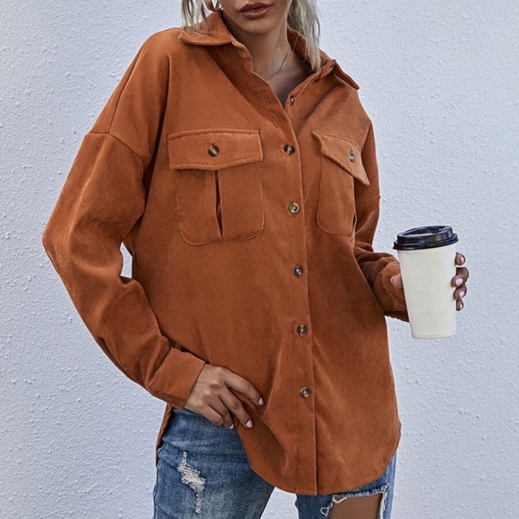 Boho Rust Button up Oversized Shacket Top - Picture 10 of 13